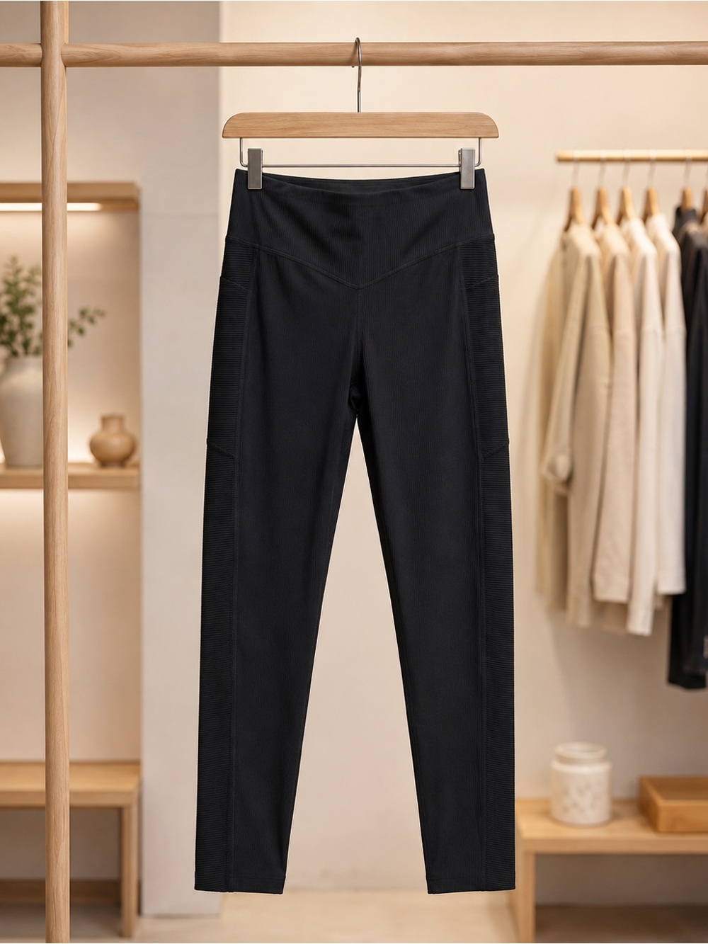 Old Navy Black Ribbed High-Waist Leggings
